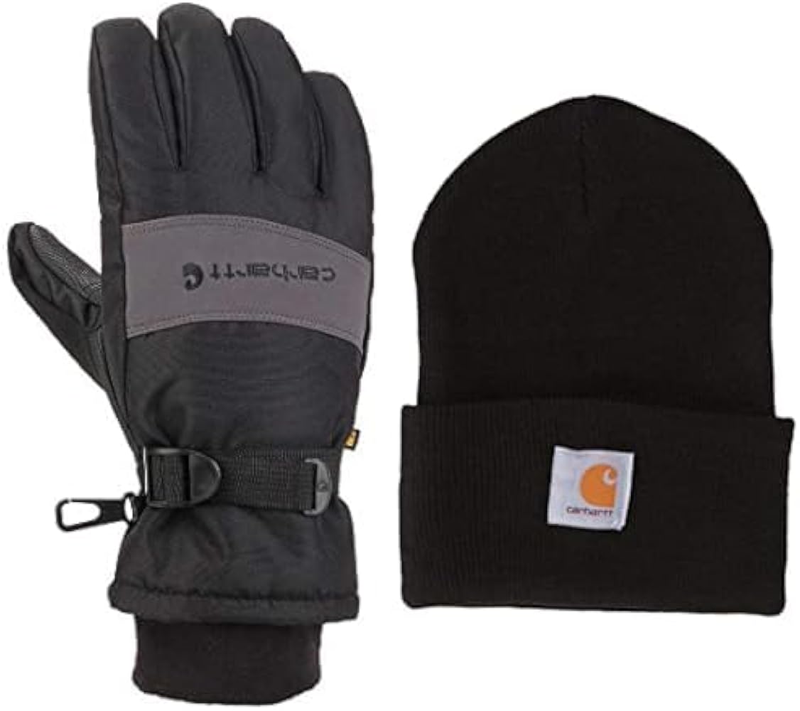 Carhartt Cuffed Beanie and Gloves bundle, Small (Pack of 1) Black/Grey and Black Beanie