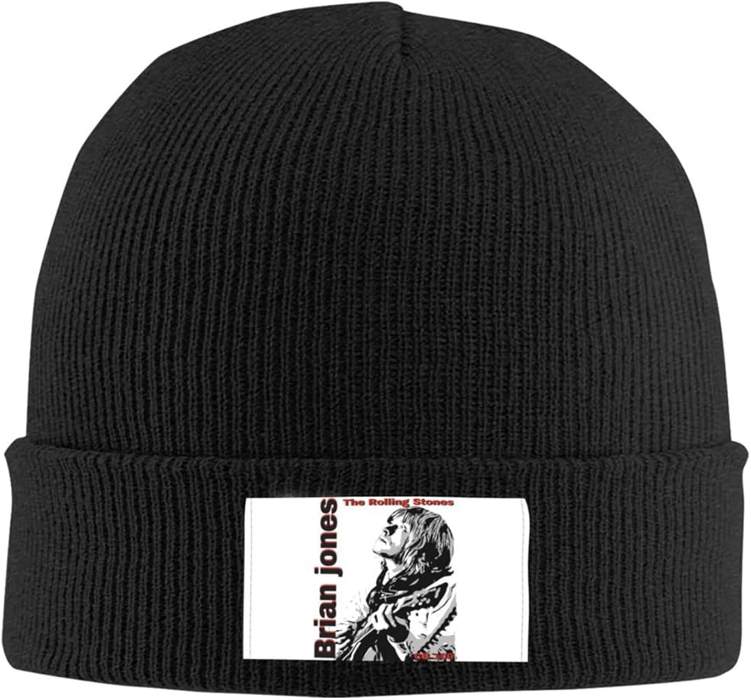 Brian Jones Knit Hat Mans Womans Winter Warm Beanie Hat Soft & Stretchy Ski Cap Black