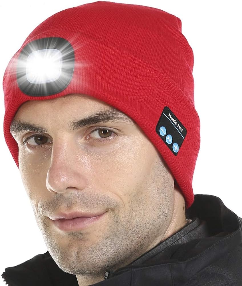 Tutuko Unisex Bluetooth Beanie Hat with Light, Built-in Speaker Mic, Headlamp Cap with Headphones, Tech Gift for Men Women