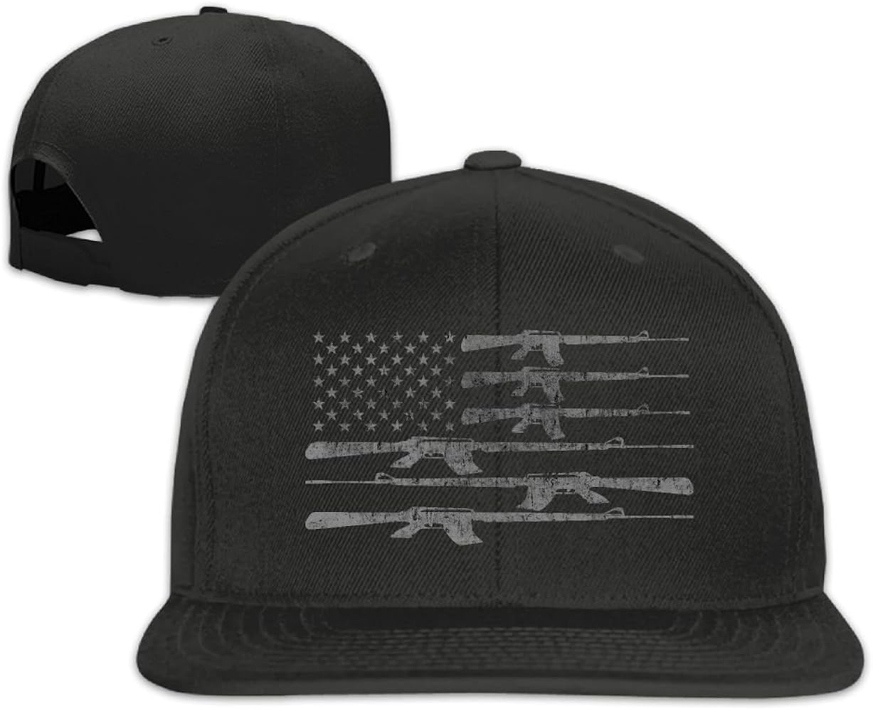 TMD Young-Cap Big American Flag with Machine Guns 2A Flag Plain Adjustable Snapback Hats Caps Flat Bill Visor Black …