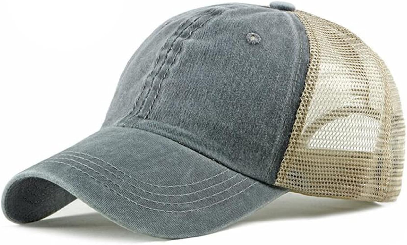 Croogo Men's Adjustable Mesh Back Cap Curved Bill Snapback Mesh Baseball Cap Retro Washed Trucker Cap Breathable Sun Hat