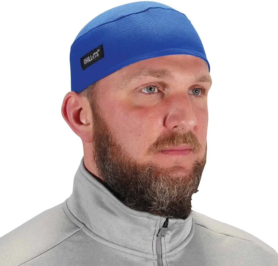 Ergodyne Chill Its 6630 Skull Cap, Lined with Terry Cloth Sweatband, Sweat Wicking, Blue