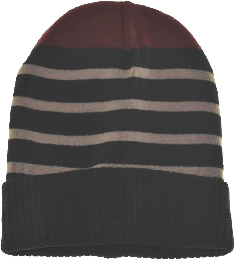 Men's Striped Cuffed Beanie Black Khaki Burgundy