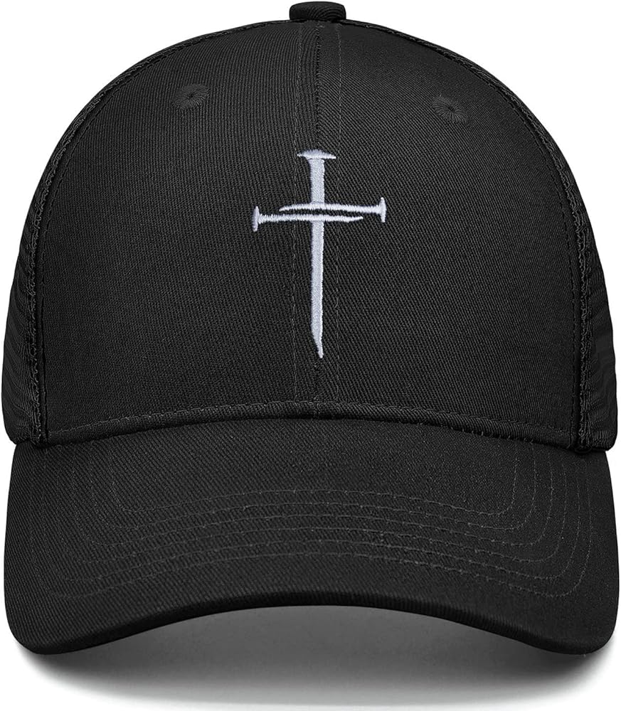 Christian Hats Nail Cross Jesus Hat Embroidered Baseball Cap Adjustable Cross Hat Trucker Hats for Men Women