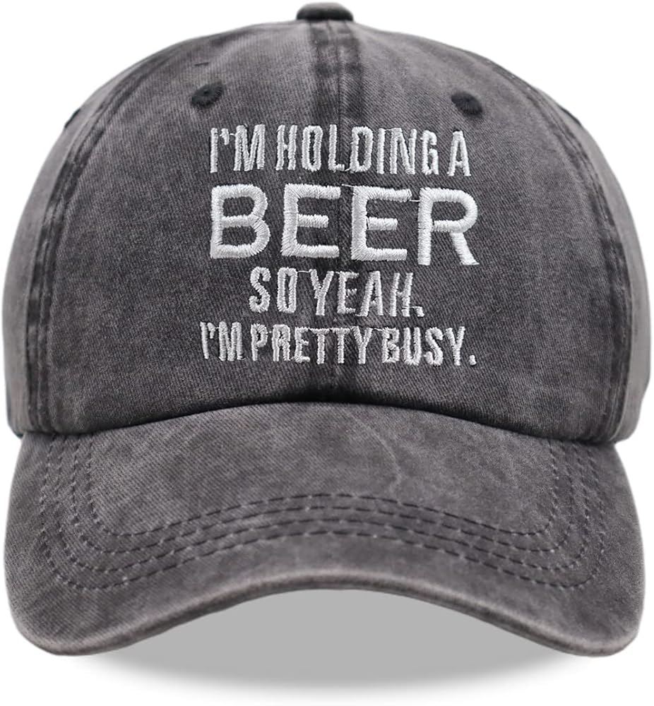 I'm Holding A Beer So Yeah I'm Pretty Busy Retro Washed Dyed Adjustable Plain Cowboy Cap