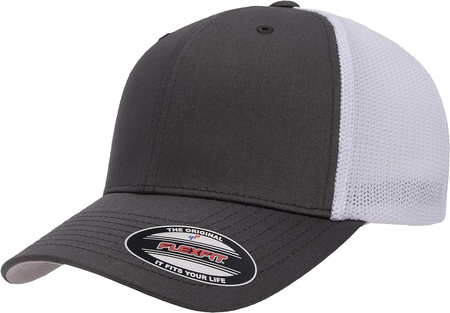 Flexfit Mens Mesh Fitted 2-tone Trucker Hat, Charcoal/White