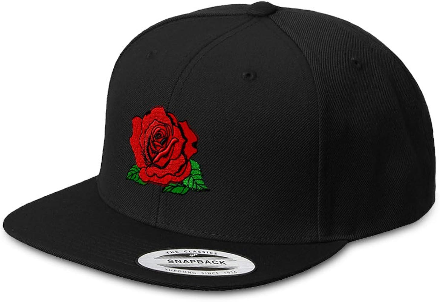 Custom Snapback Hats for Men & Women Red Rose Embroidery Flat Bill Baseball Cap