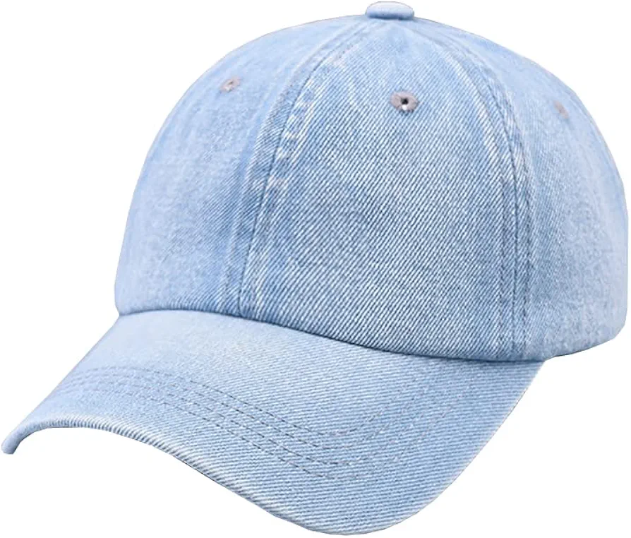 Adjustable Washed Denim Baseball Cap Summer Sun Cap Unisex Sport Hat Dad Hat Golf Cap Holiday Outdoor Hats for Men Women Light Blue