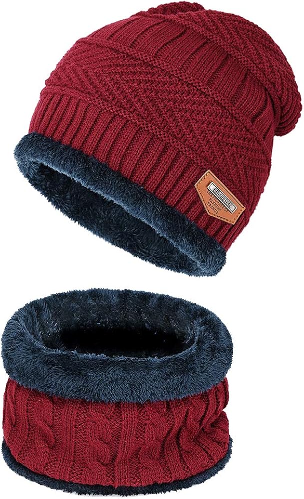 Warm Winter Beanie Hat & Scarf Set Stylish Knit Skull Cap for Men Women