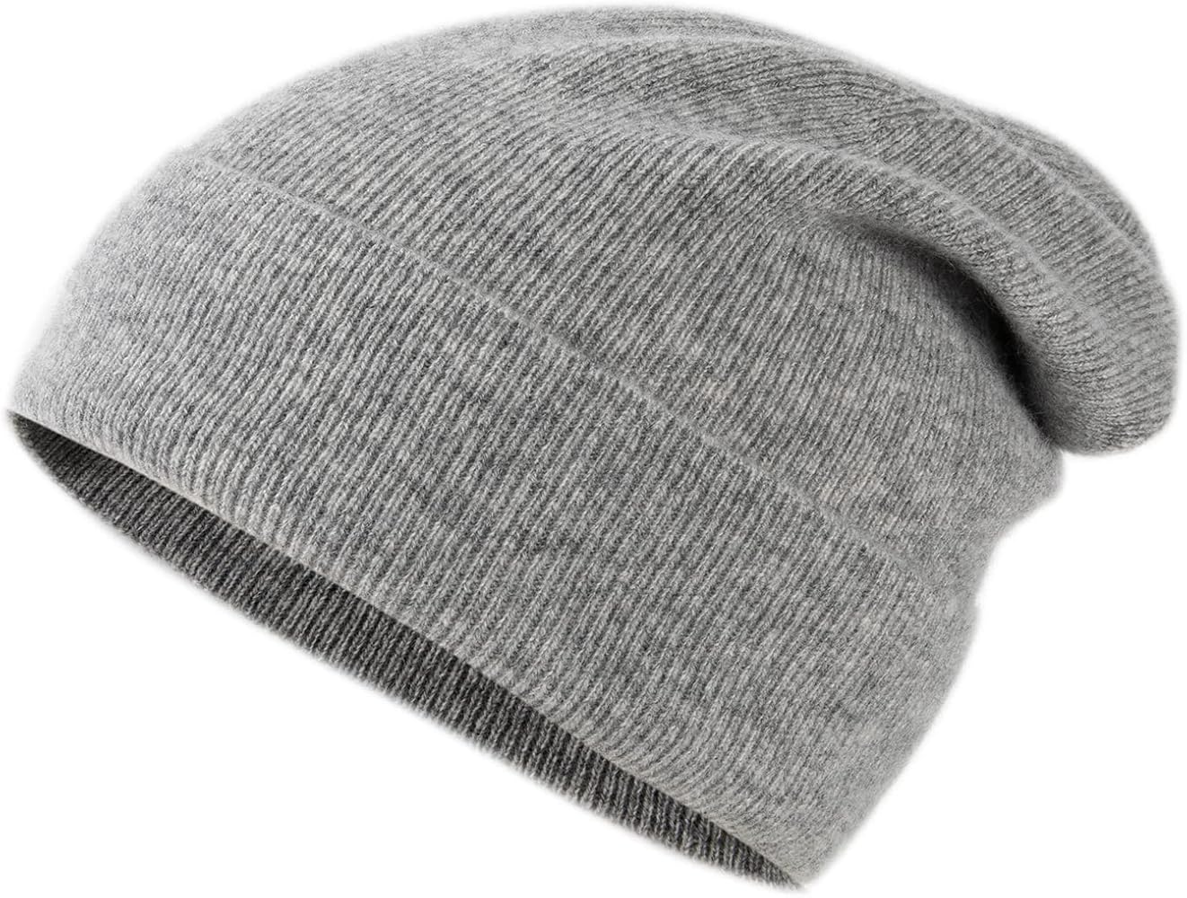 Unisex 100% Pure Cashmere Beanie, Ribbed Cuffed Hat Warm Soft with Gift Box for Women and Men