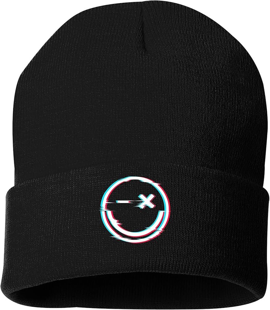 Glitch Smiley Face Focus Graphic Printed Beanie Warm Winter Hat