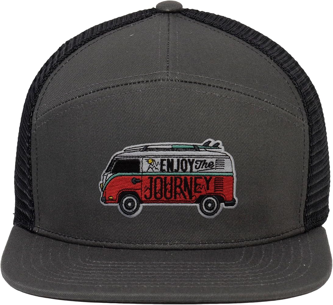 Journey Van Surf Trucker Hat - Vintage Van Life 7 Panel Hats for Men