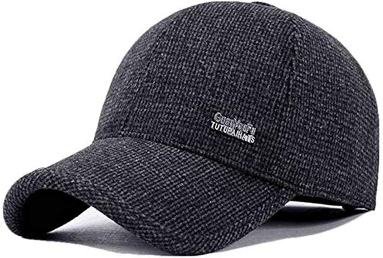 YAKER Men's Winter Warm Woolen Peaked Baseball Cap Hat with Earmuffs Metal Buckle