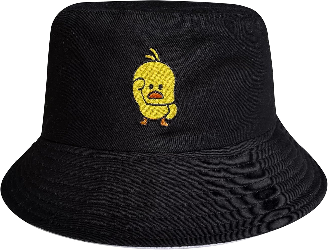 Unisex Duck Bucket Hat Fashion Reversible Embroidered Hat Double Sided Wear Fisherman Cap