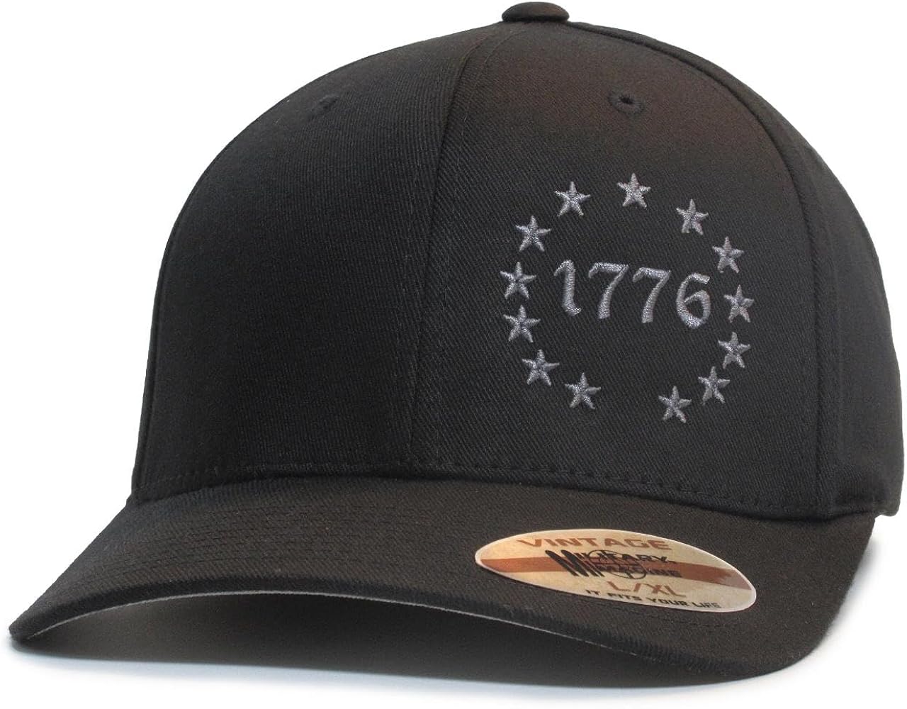 1776 Betsy Ross 13 Colonies 13 Stars 2A hat Black/Gray Cap Flexfit Cap