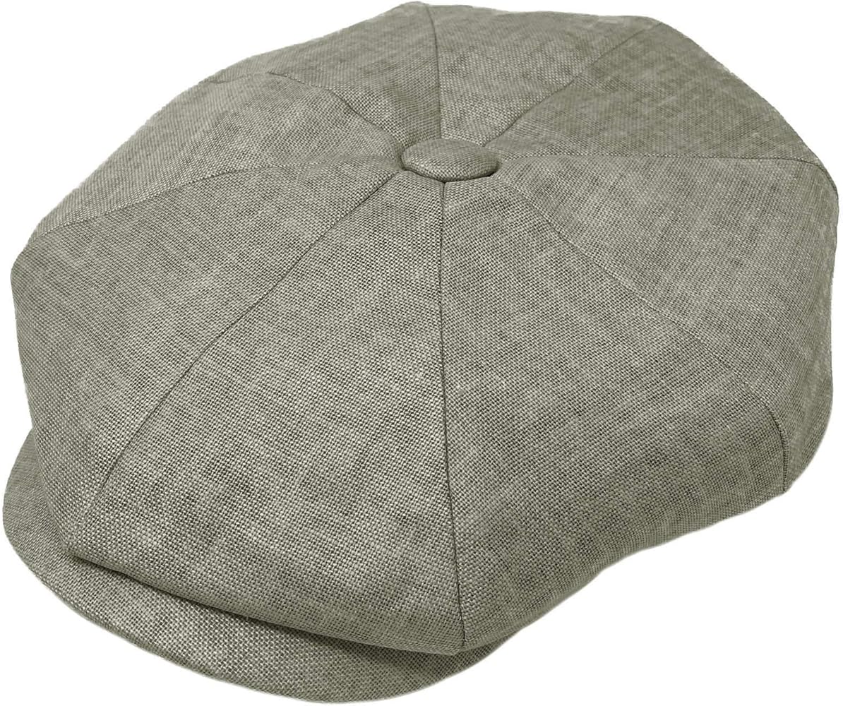 Men's 100% Linen Snap Front Newsboy Drivers Cabbie Gatsby Apple Cap Hat