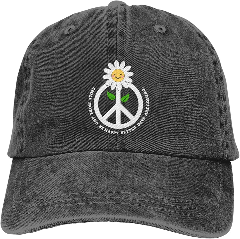 Peace Sign Smile More Daisy Baseball Cap Golf Dad Hat Adjustable Original Classic Low Profile Cotton Hat Men Women