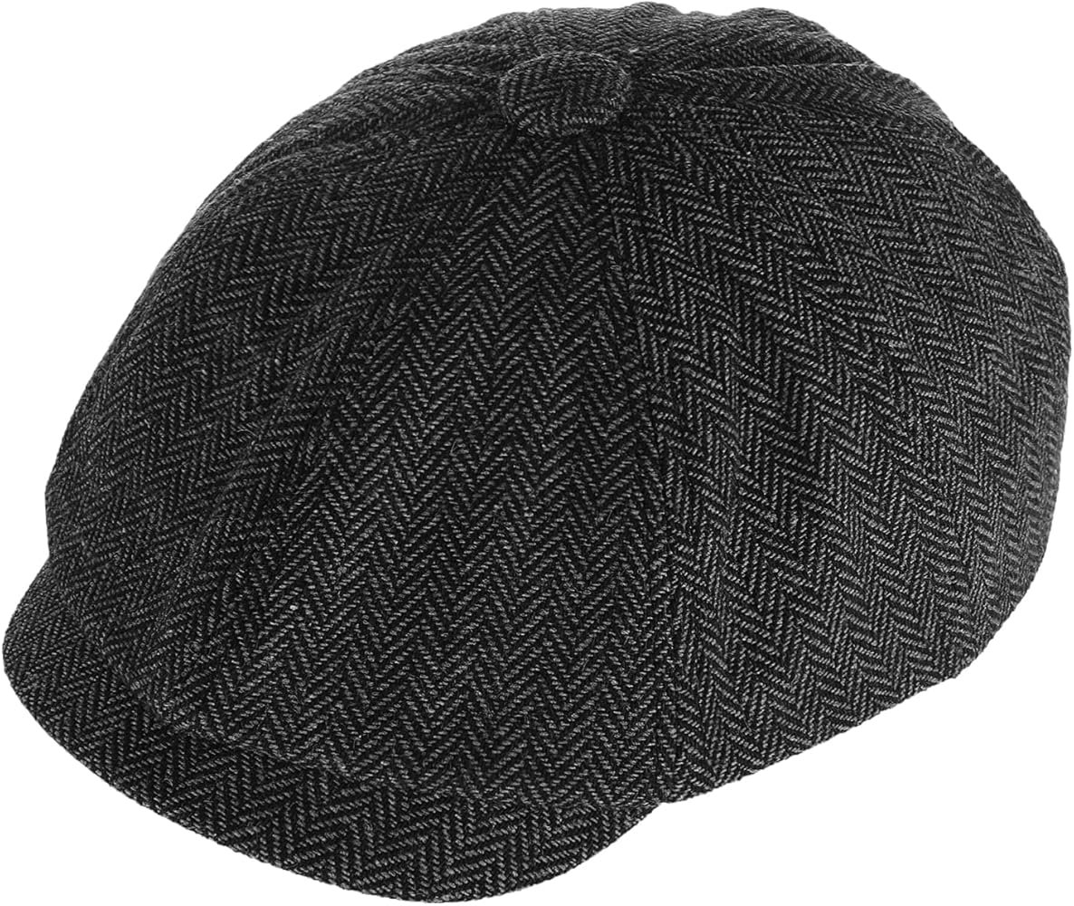 Newsboy Men's Hat Flat Cap Cotton Newsboy Cap Adjustable Cabbie for Men Flat Cap Irish Cabbie Gatsby Cap Fishing Cap Golf Cap Black