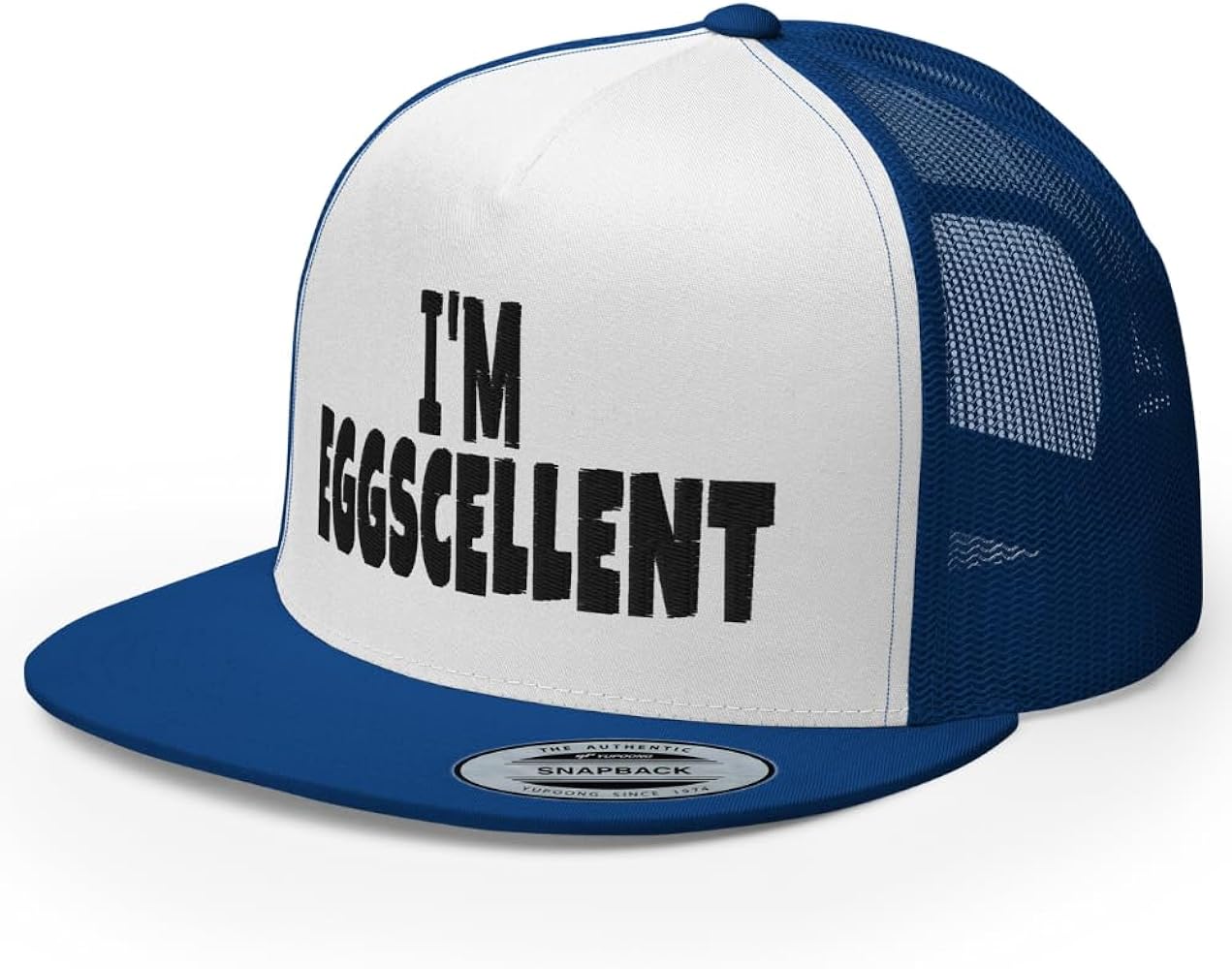 I'm Eggscellent Embroidered Trucker Flat Bill Hat Flat High Crown Adjustable Funny Cap