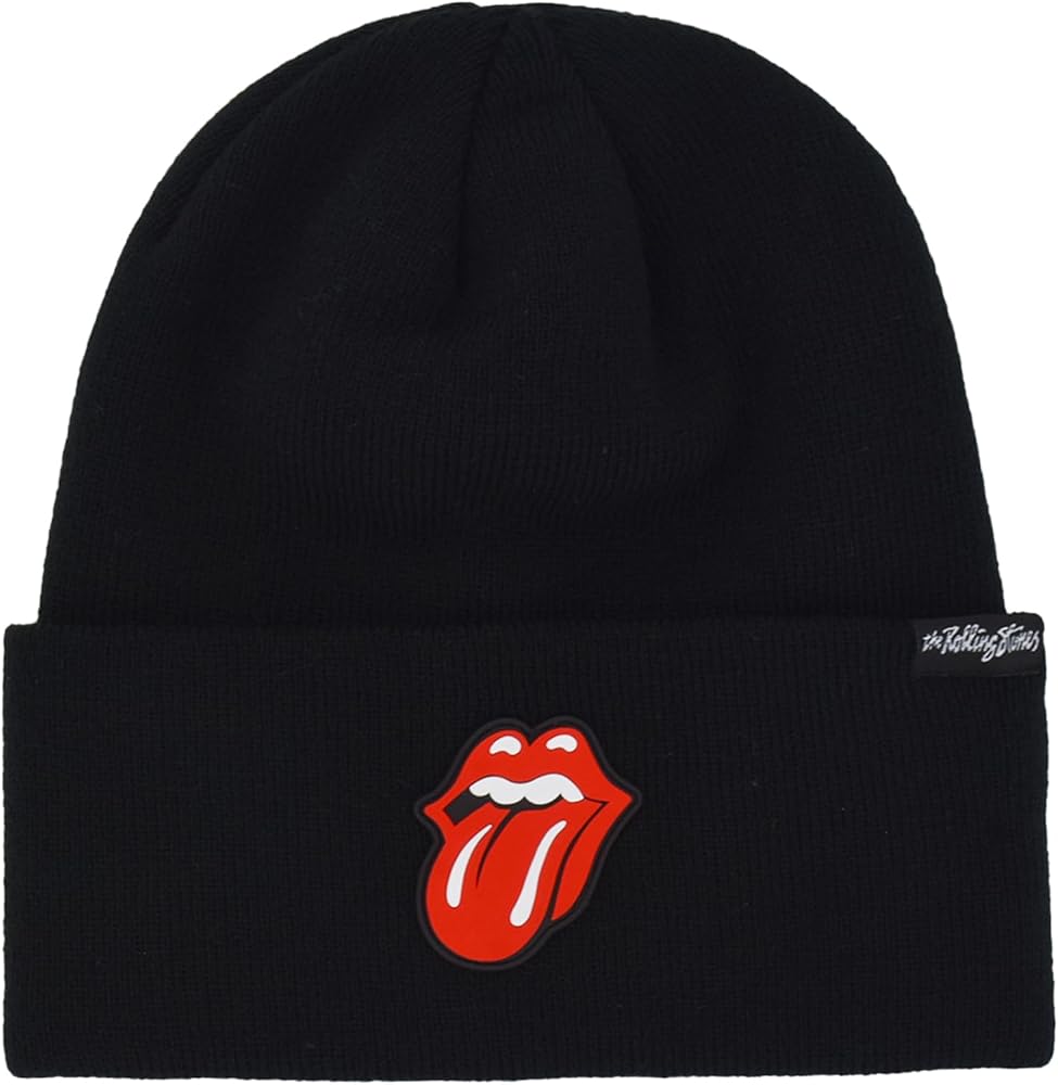 Concept One The Rolling Stones Beanie Hat, Winter Knit Cap with Jacquard Lips Logo and Cuff