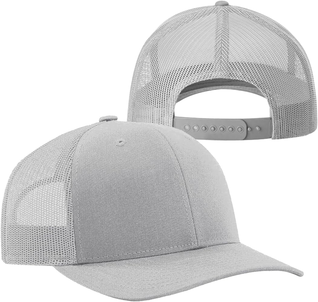 Men Women Plain Cotton Trucker Cap with Breathable Mesh Back, Snapback Baseball Hats