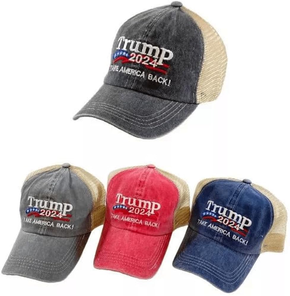 TRUMP 2024 TAKE AMERICA BACK! MESH TRUCKER EMBROIDERED HAT CAP (BLUE)