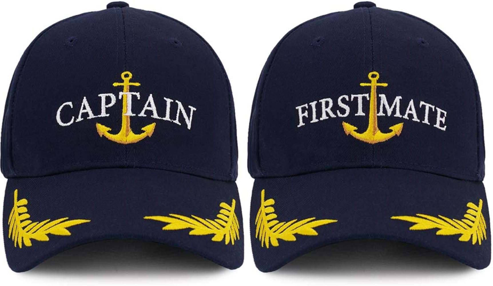 Captain Hat & First Mate | Matching Skipper Boating Baseball Caps | Nautical Navy Marine Sailor Hats