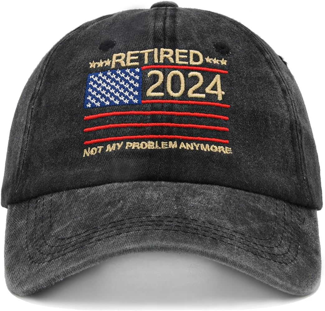 Retirement Gifts for Men Women Retired Hat Adjustable Embroidered Baseball Cap Black