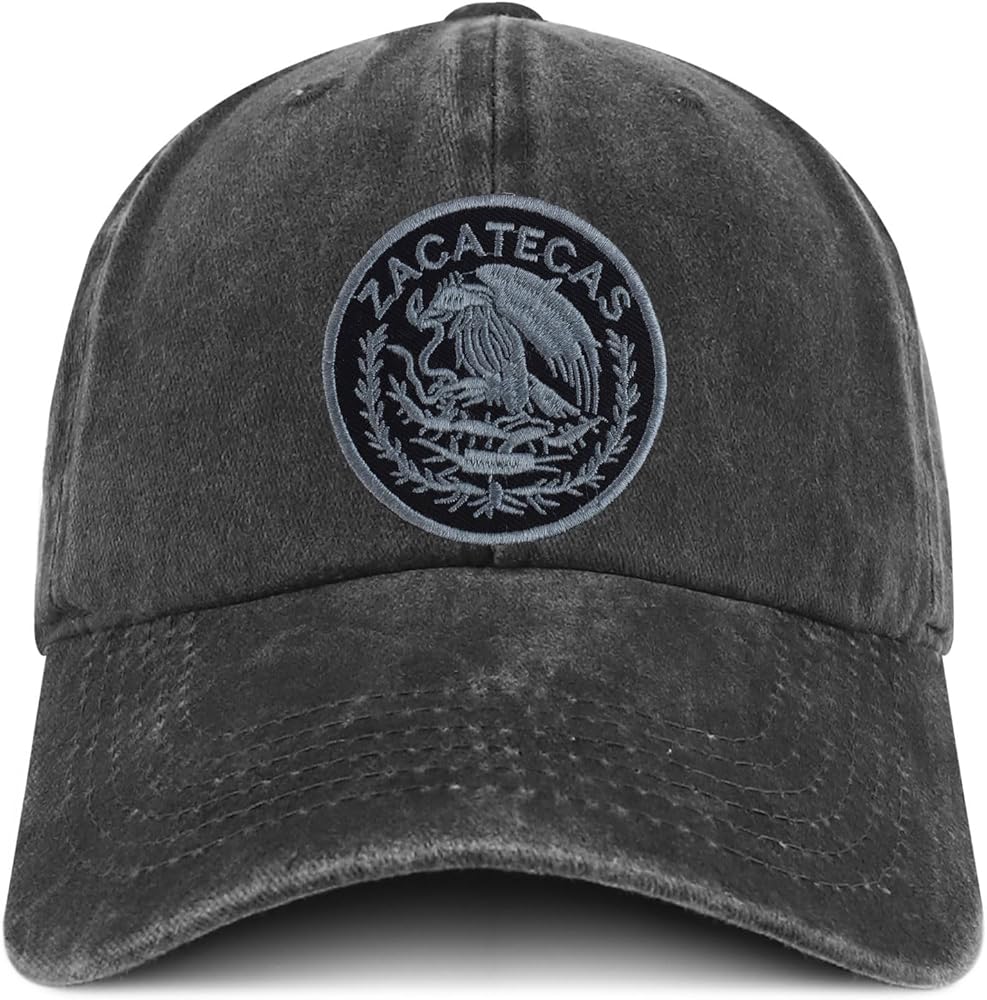 Trendy Apparel Shop Zacatecas Mexico Charcoal Embroidered Patch Pigment Dyed Washed Baseball Cap