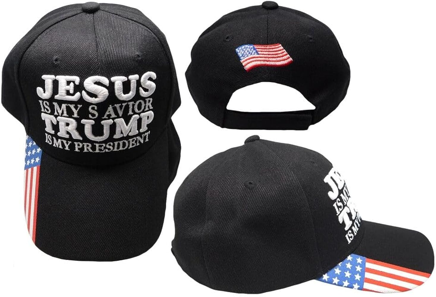 Jesus is My Savior Trump is My President Black Trump 2024 Embroidered Cap Hat