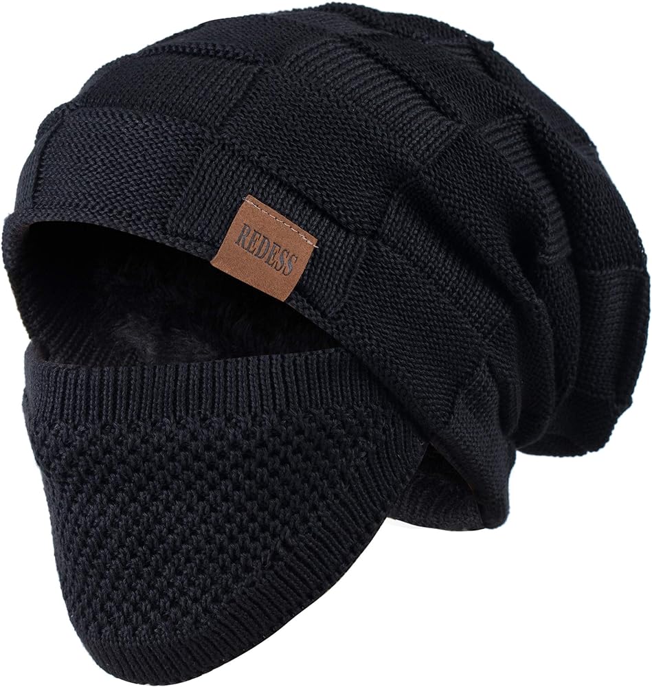 REDESS Beanie Hat for Men and Women Winter Warm Hats Knit Slouchy Thick Skull Cap with Face Cover