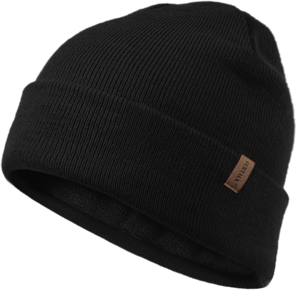 FURTALK Mens Beanie Fleece Lined Winter Hats Double Layered Stylish Knited Cuffed Plain Hat