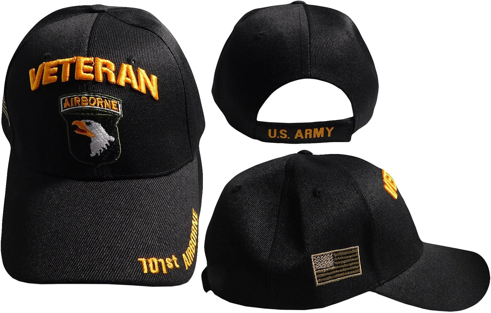 Trade Winds 101st Army Airborne Veteran Black Acrylic Adjustable Embroidered Cap Hat, 7 3/4