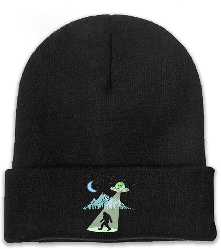 Bigfoot Alien Beanie Adults Unisex Men Womens Kids Cuffed Plain Skull Knit Hat Cap Black