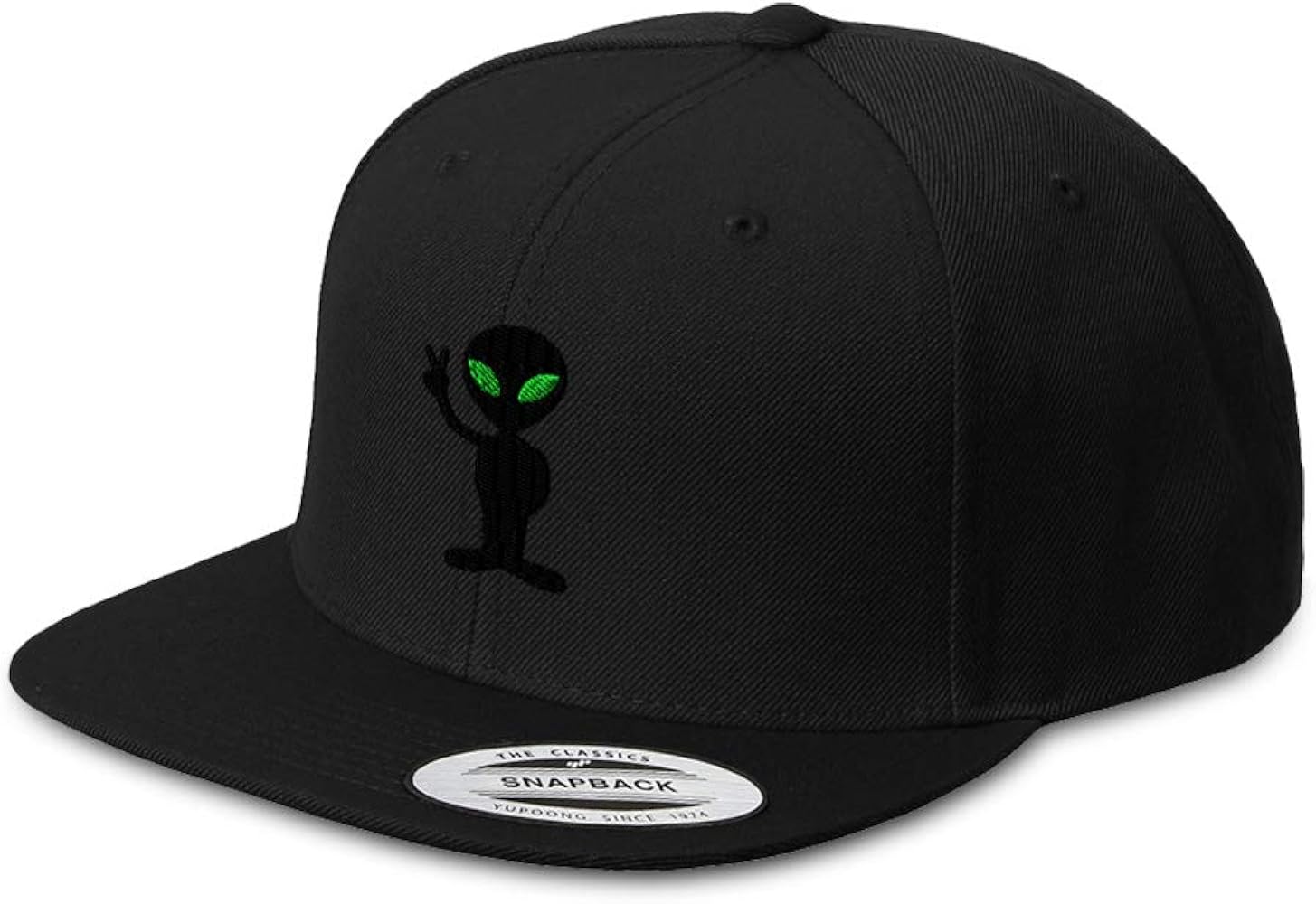 Speedy Pros Snapback Hats for Men & Women Alien Peace Sign and Symbol Embroidery Acrylic Flat Bill Baseball Cap Black Design Only