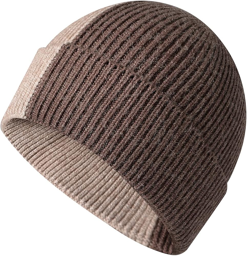 Winter Beanie Hat Knit Warm Hats Retro Skull Cap for Men and Women with Warm Lining Two-Tone Beanies