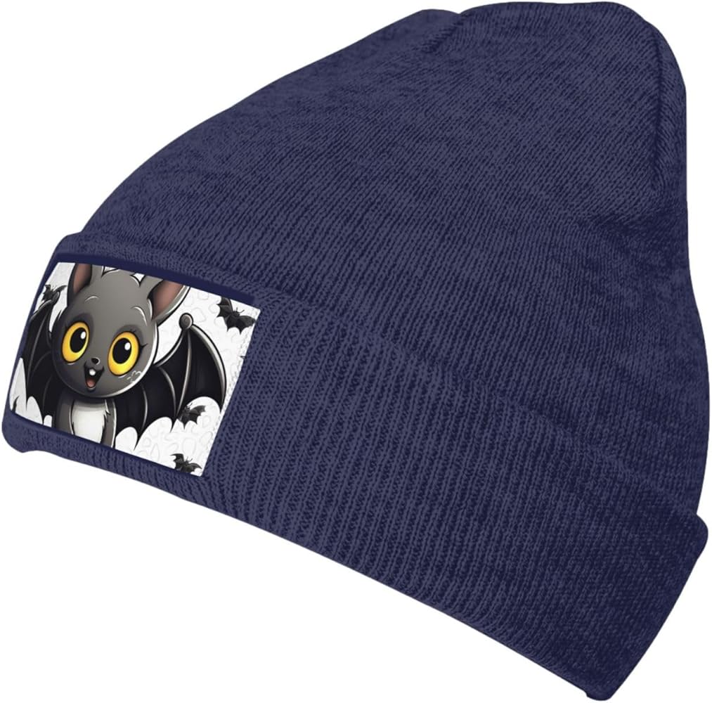 Unisex Beanie for Men and Women Cute Bat Knit Hat Winter Beanies Soft Warm Ski Hats Navy Blue