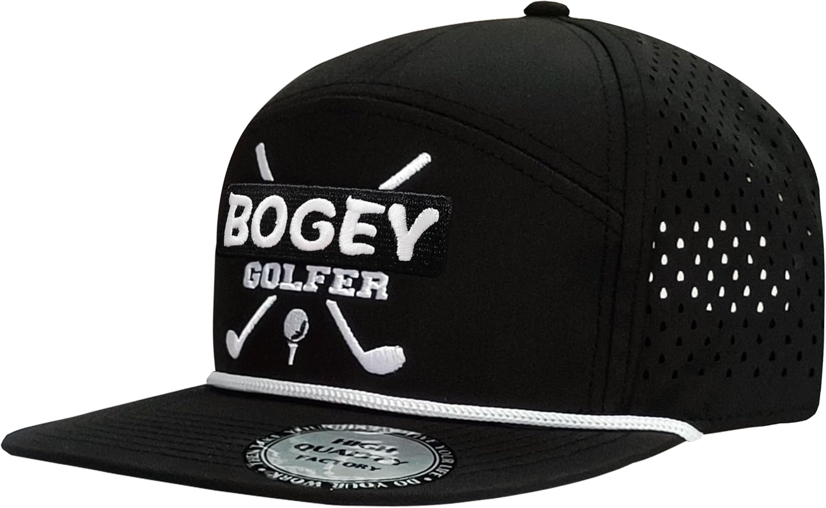 Funny Golf Hats for Men,Golf Rope Hat for Men,Flat Bill Snapback Hat-Black/White