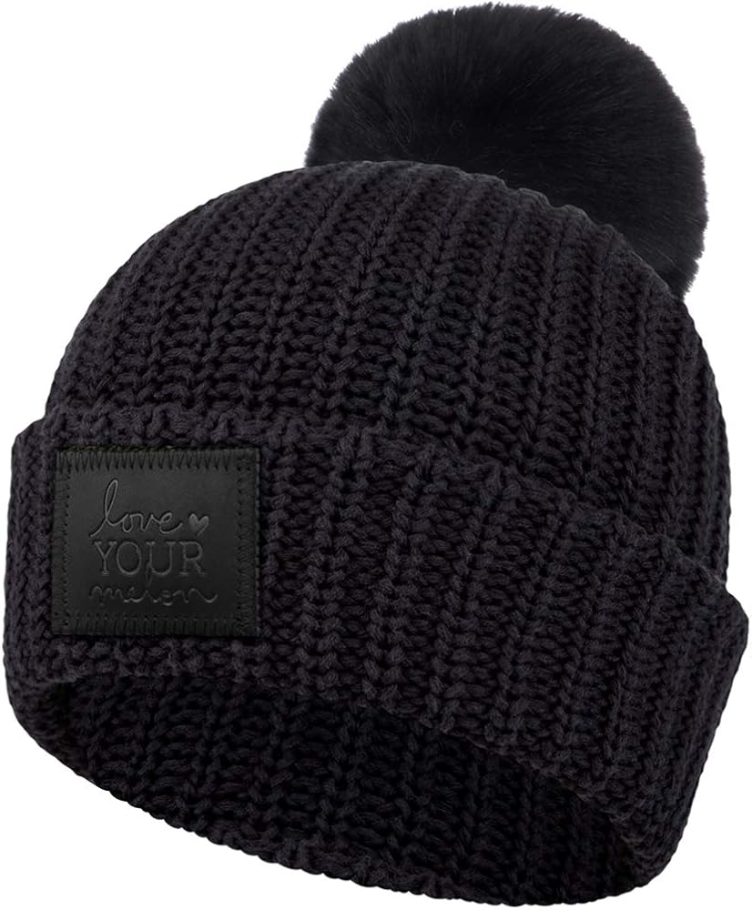 Love Your Melon Beanie for Men & Women, Leather Pom Beanie, Winter Hats, Unisex Beanies, 100% Cotton Made Knit Warm Skully