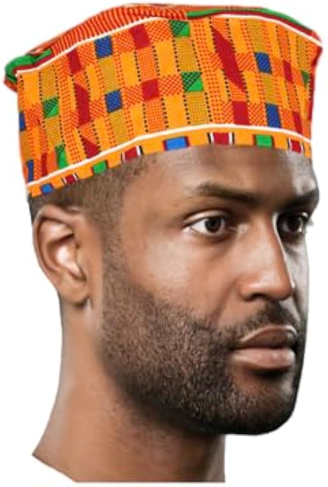 Kente Hat #2, African Kufi Hat, Kofi Hat, Ankara Cap, African Men Hat, Choir, Black History Month Men Accessory, Orange