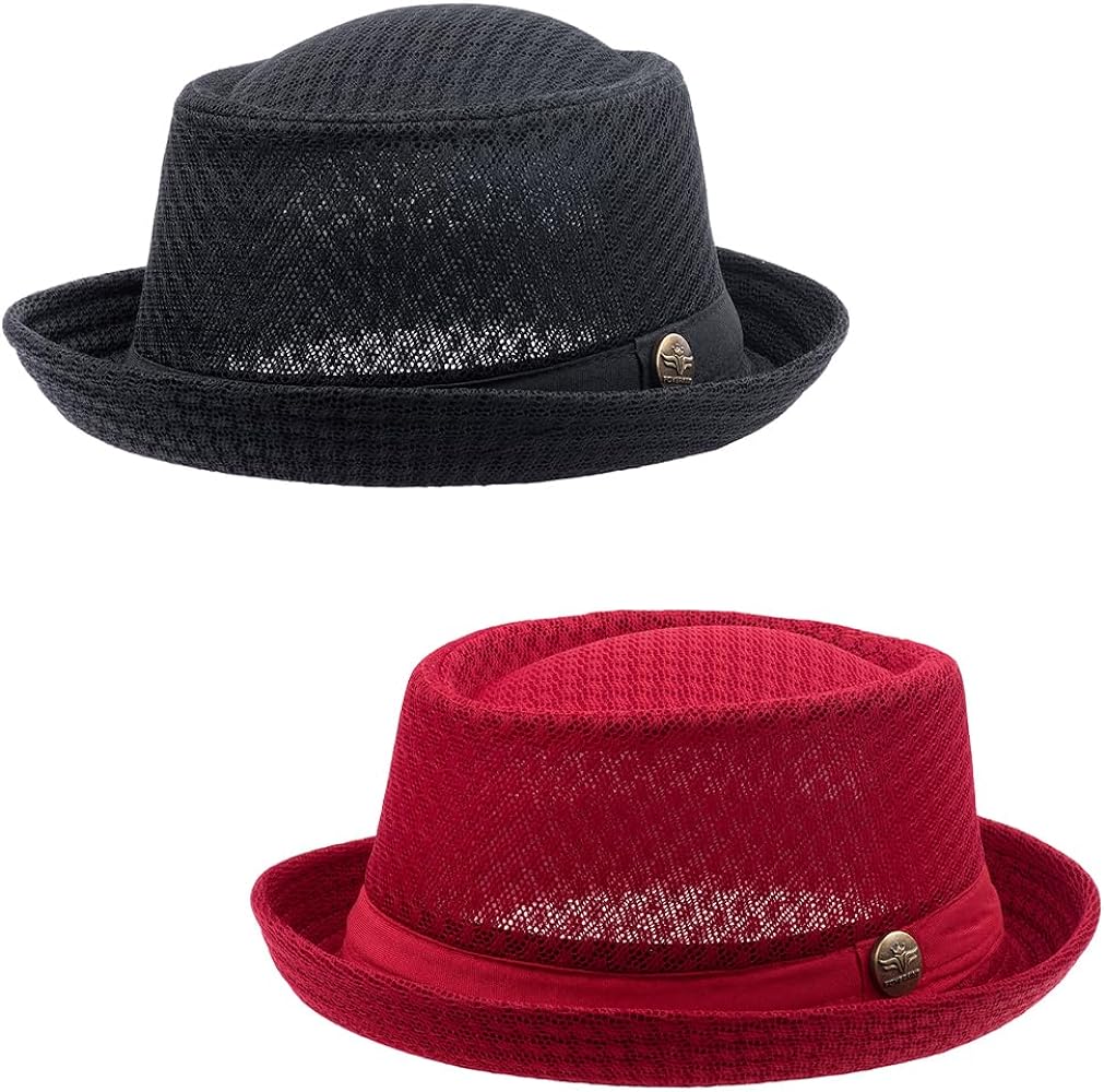 2 Pc Summer Mesh Pork Pie Hat 1920S Costume Party Cap for Men Women Unisex