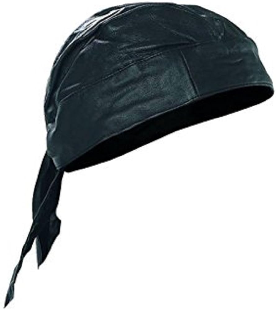 AES Black Leather Style Do Rag Doo Rag Skull Cap Head Wrap