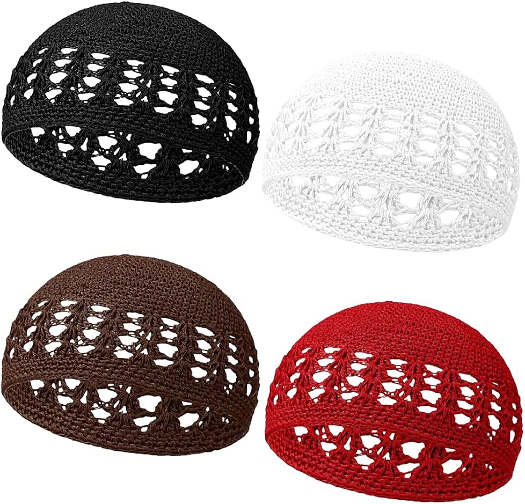 Knit Kufi Hats Crochet Beanie Skull Caps Solid Colors Stretchy Knitted Hats Muslim Caps for Men Women Teens(Black White Khaki Red)