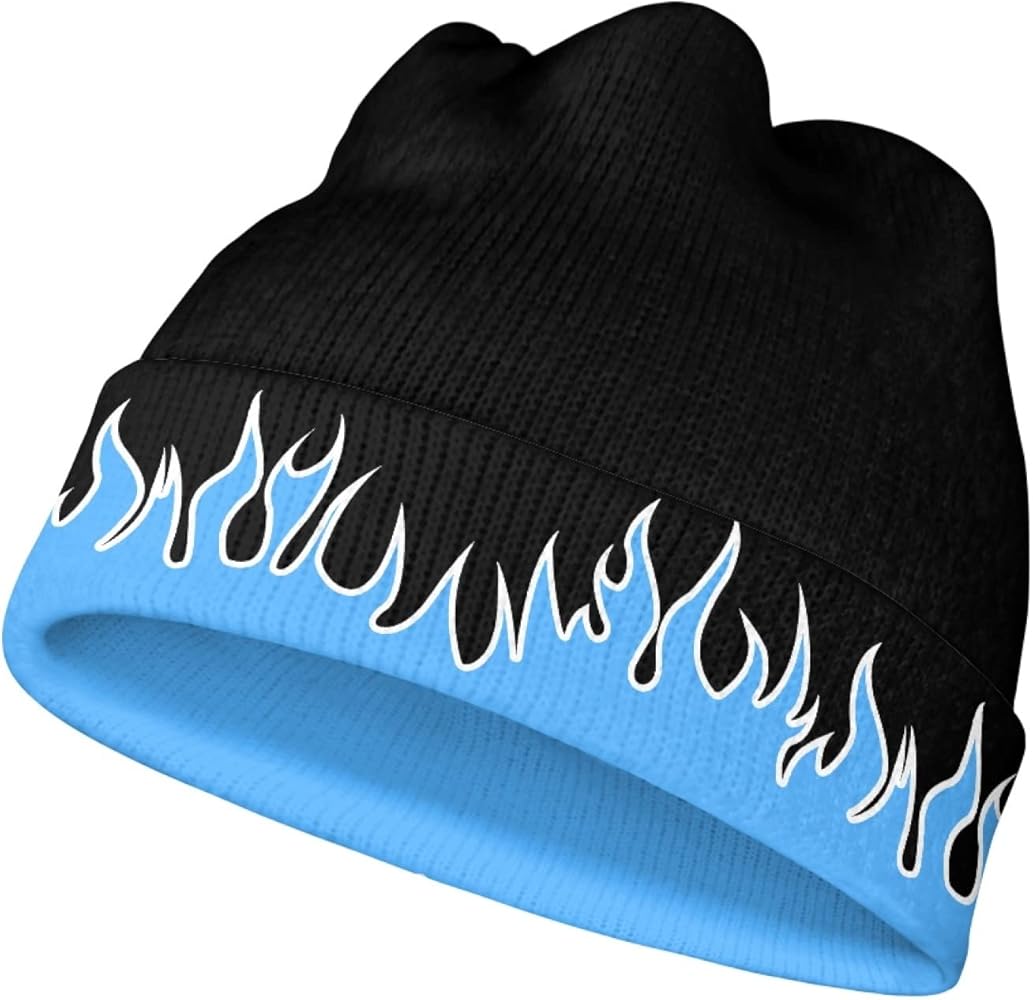 Fire Flame Beanie Hats for Men Women Soft Warm Graphic Beanie Novelty Funny Cuffed Skull Caps Winter Hat