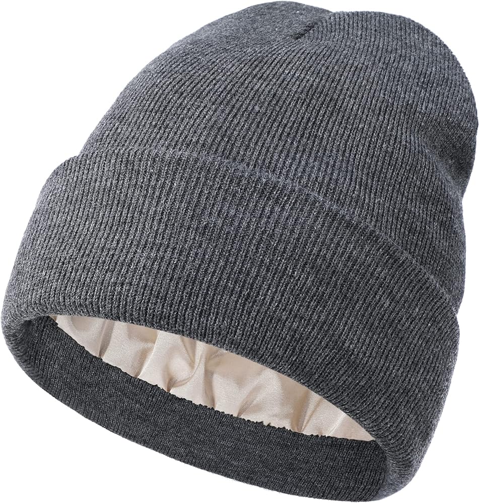 Zando Womens Satin Lined Beanie for Women Knit Beanies Womens Winter Beanies for Women Hats for Men Cuffed Skull Cap