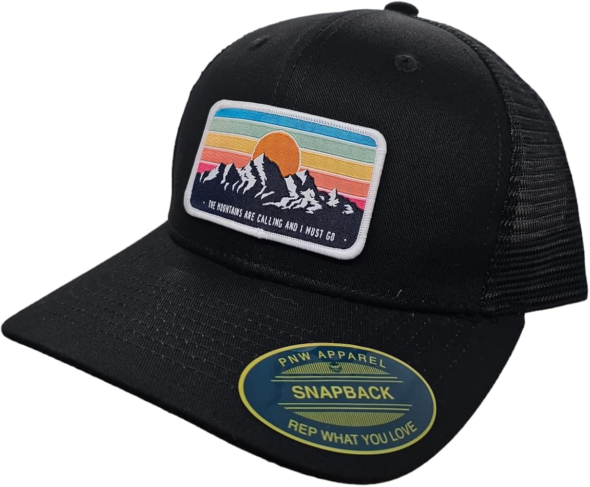 Trucker Hat - Mountains Cap with Moutains are calling and I must go Vintage Woven Patch