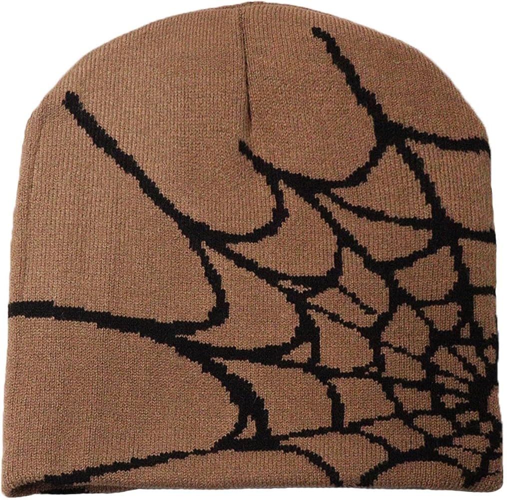 Y2k Spider Web Print Beanie Women Mens Knitted Hat, Halloween Gothic Pattern Winter Warm Woolen Hats