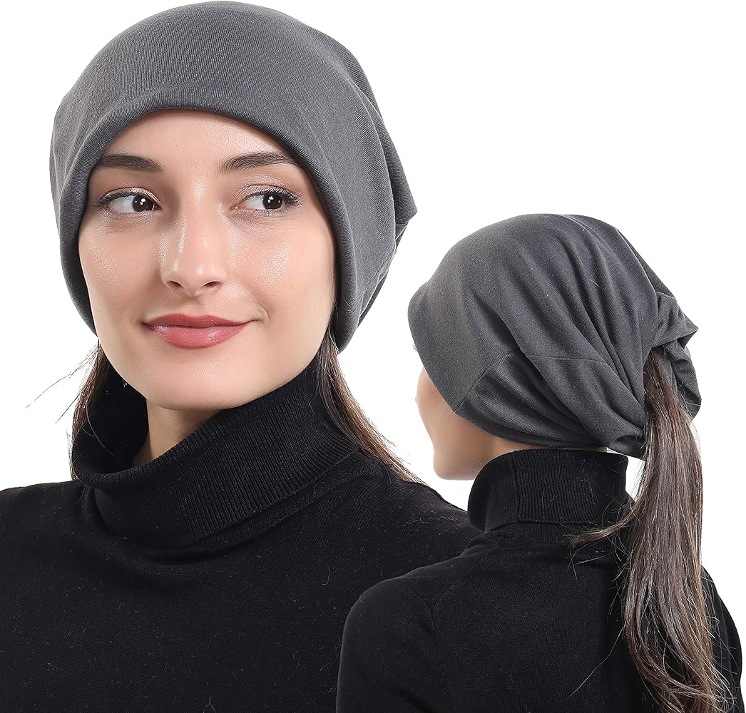 HiRui Skull Cap for Women, Ponytail Beanie Hats/Scarf - Soft Warm Slouchy Sports