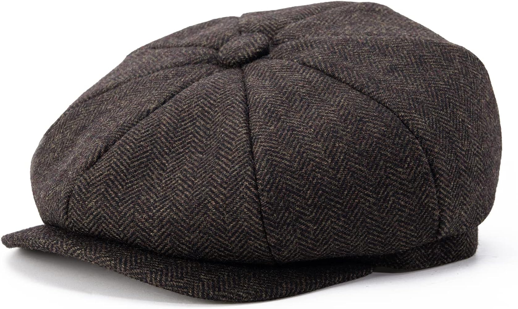 Men's 8 Panel Wool Blend Newsboy Flat Cap Herringbone Tweed Hat