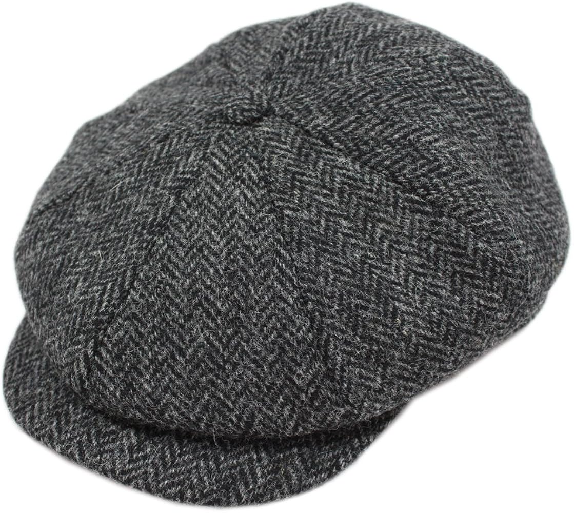 Biddy Murphy Authentic Irish Newsboy Flat Cap for Men, 100% New Wool Tweed Hat, Herringbone, Imported from Ireland